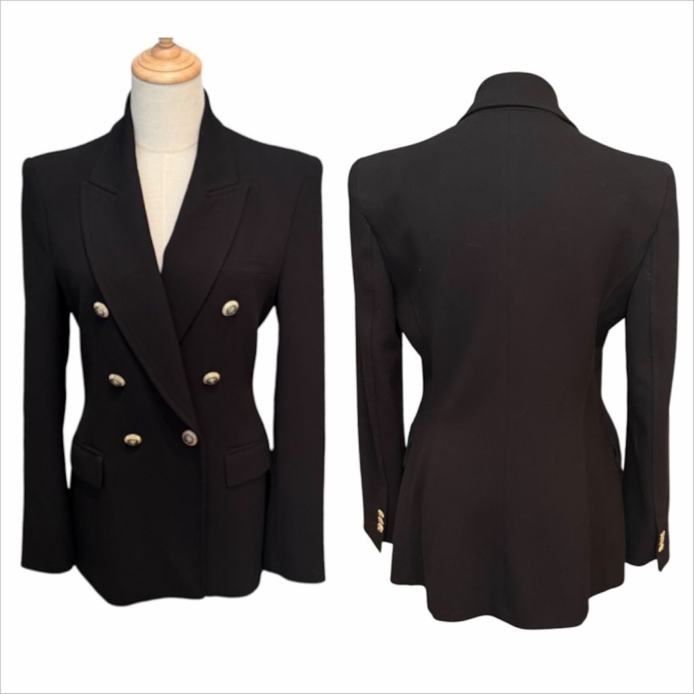 Zara Black Double-Breasted Blazer Gold Buttons Size S Old Money Professional